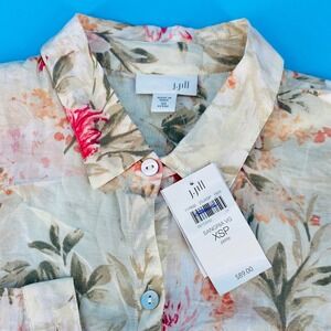 J. Jill Sangria VG Floral XS Petite Silk Blend Button Down Blouse NWT Office